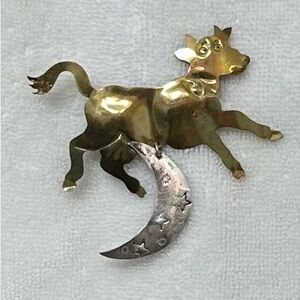 Cow over the moon pin & 3 pairs of earrings (see photos)